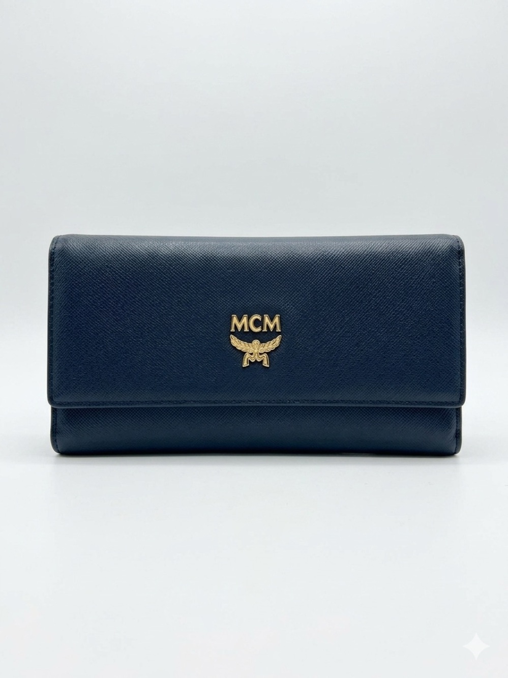 MCM Navy Blue Saffiano Leather Continental TriFold Wallet